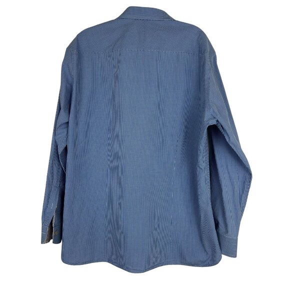 Ted Baker Men's Franks Trim Fit Houndstooth Shirt 100% Cotton Blue Sz 17.5 34/32 - Picture 2 of 15